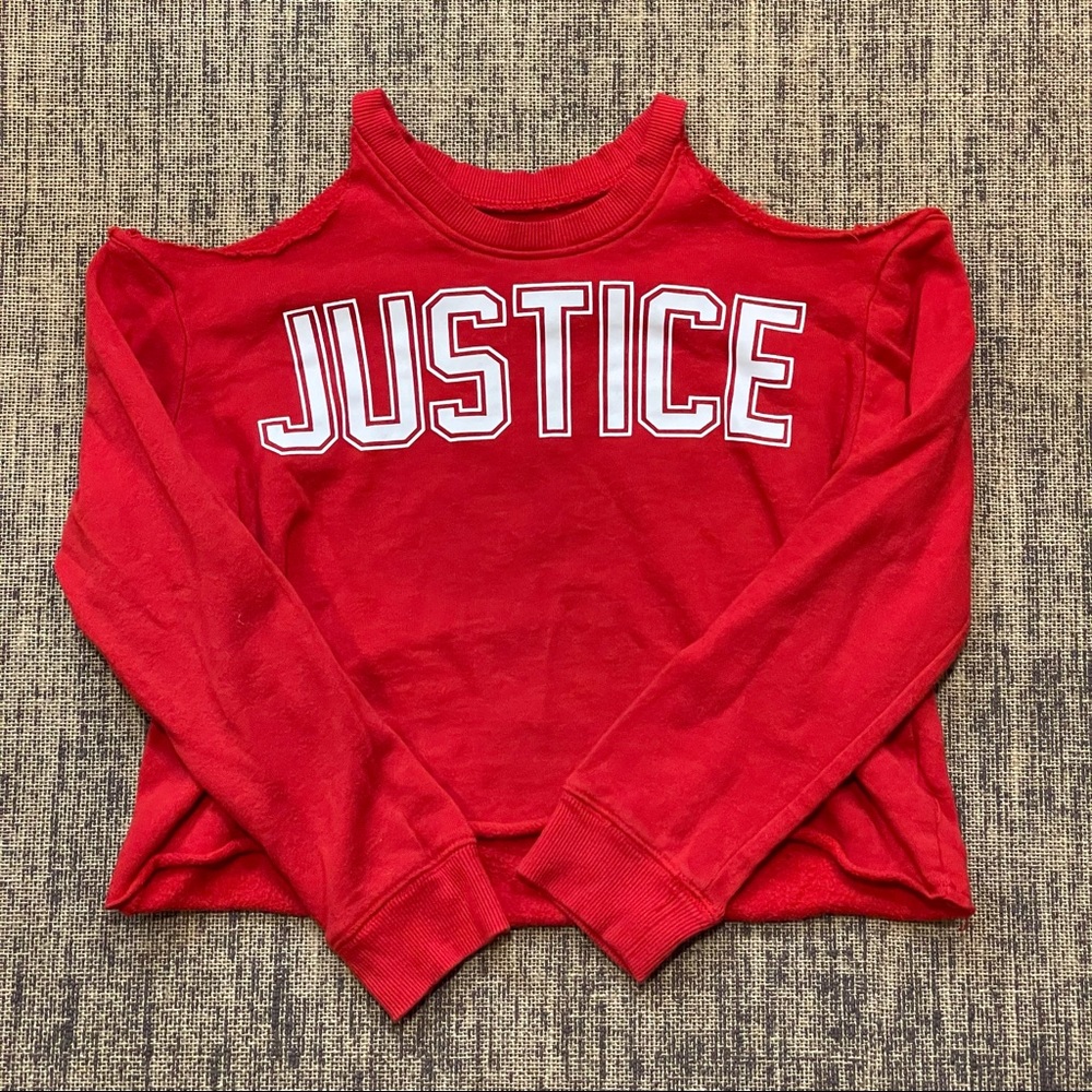 Justice Red Cold Shoulder Crop Top Sweatshirt